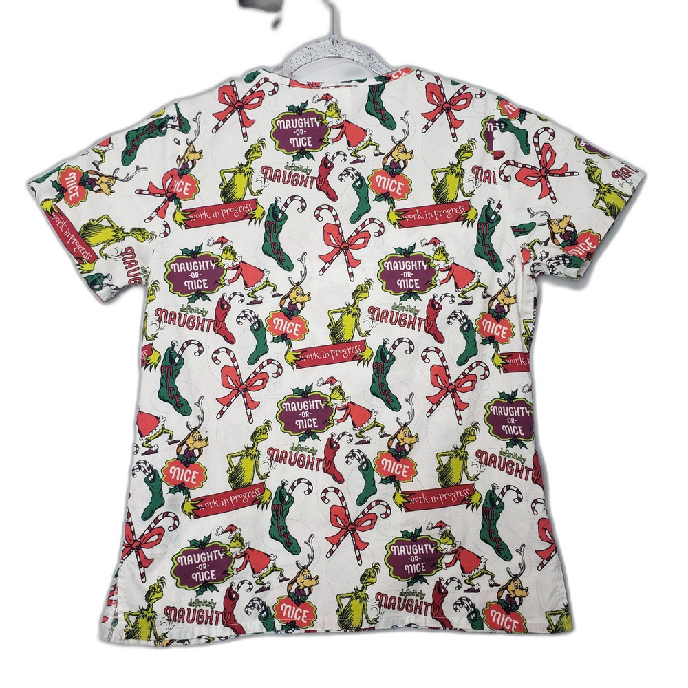 Dr Seuss Grinch Christmas Short Sleeve V Neck Scrub Top Womens Size Small - Picture 2 of 6